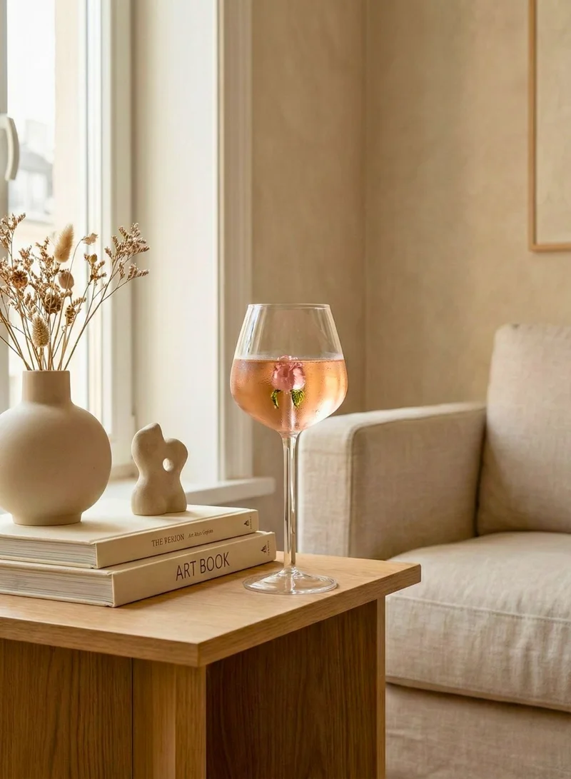 1Chase  Borosilicate Glass Goblet with Rose Design & Stainless Steel Straw – 650ml Decorative Stemmed Drinking Glass (Pink)  | Best Price UAE
